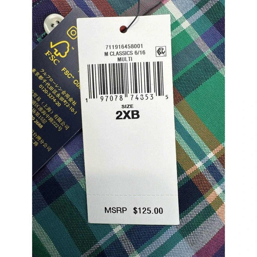 New Polo Ralph Lauren Shirt L/S Button Down Plaid Oxford‎ Workshirt Men's 2XB